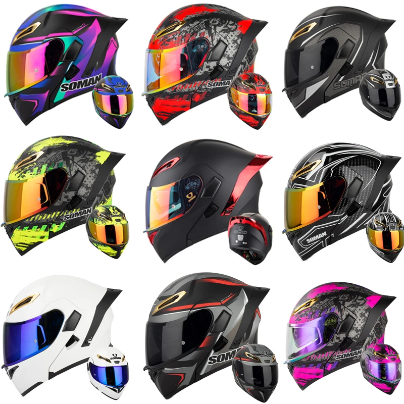 Dual Visor Motorcycle Racing Helmet - SOMAN Casque intégral double lentille rabattable