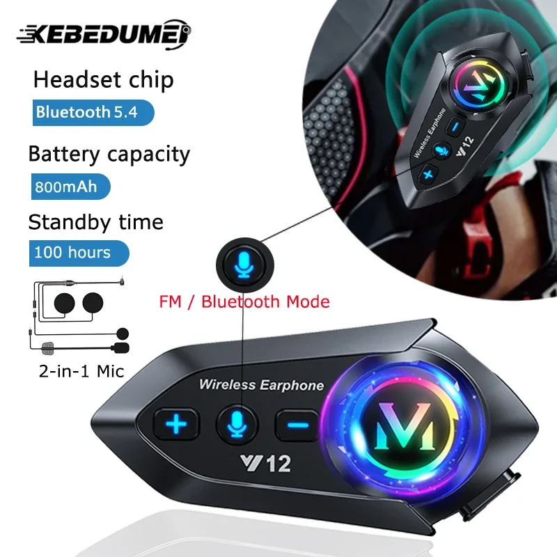 Full Face Motorcycle Helmet With Bluetooth - Casque Bluetooth pour moto Kebudumei, 800mAh,