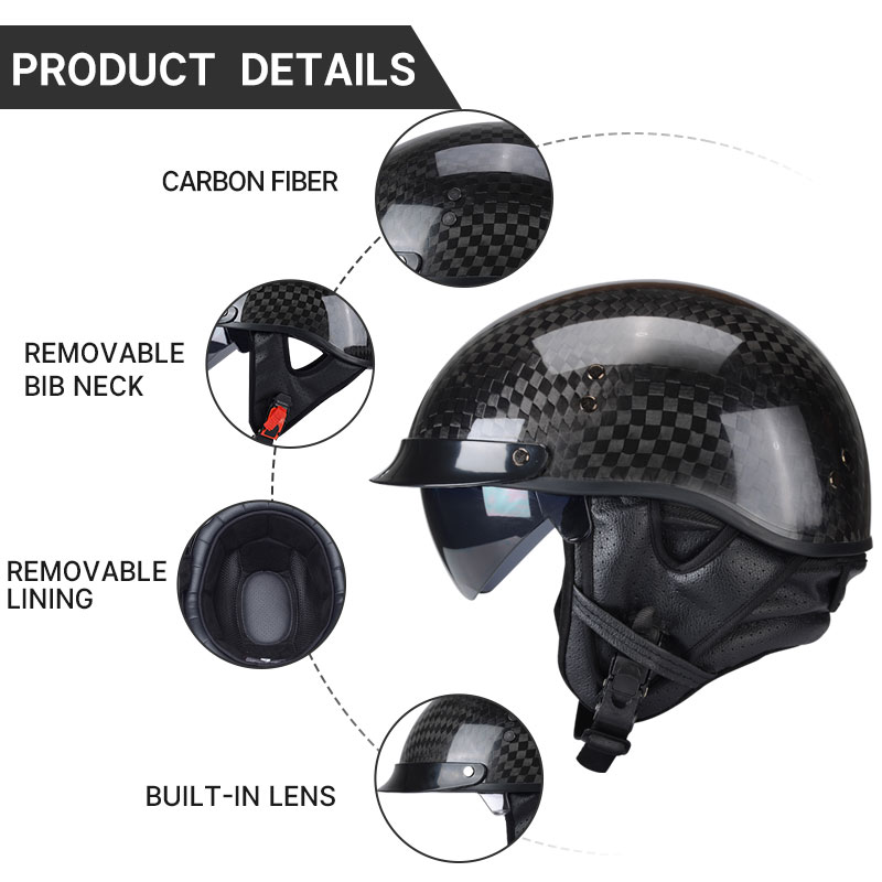 Casque de moto demi-visage lég - Carbon Fiber Lightweight Motorcycle Helmet avis et prix