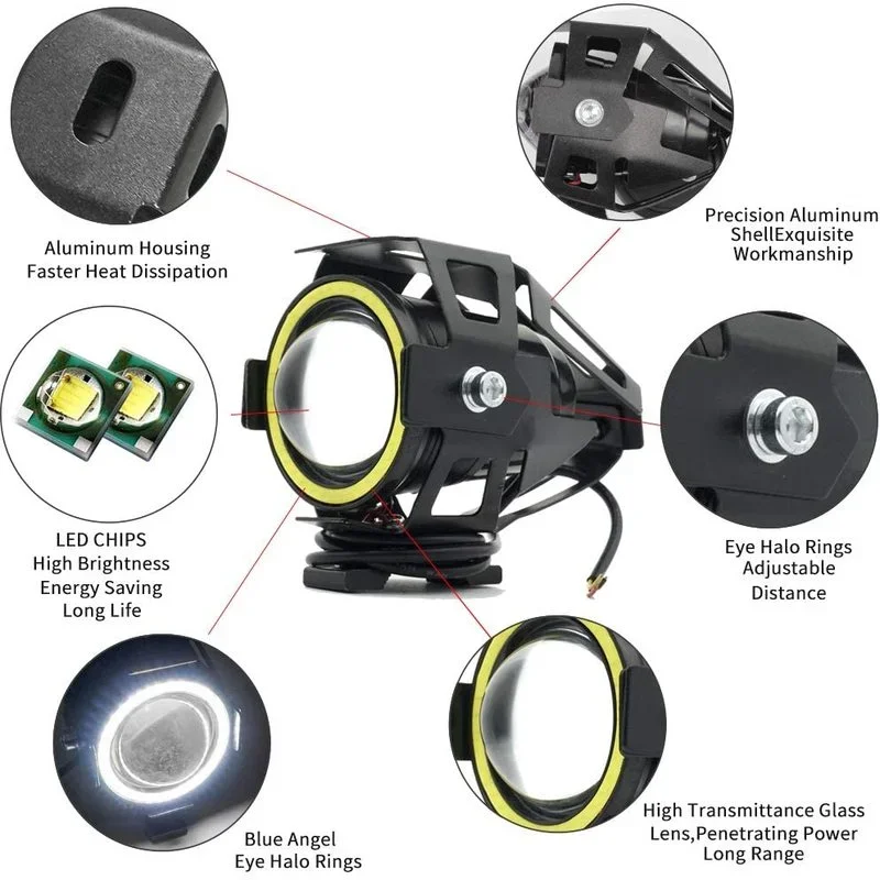 U7 LED auxiliaire lumineux Mot - Universal Motorcycle Led Headlight Projector avis et prix